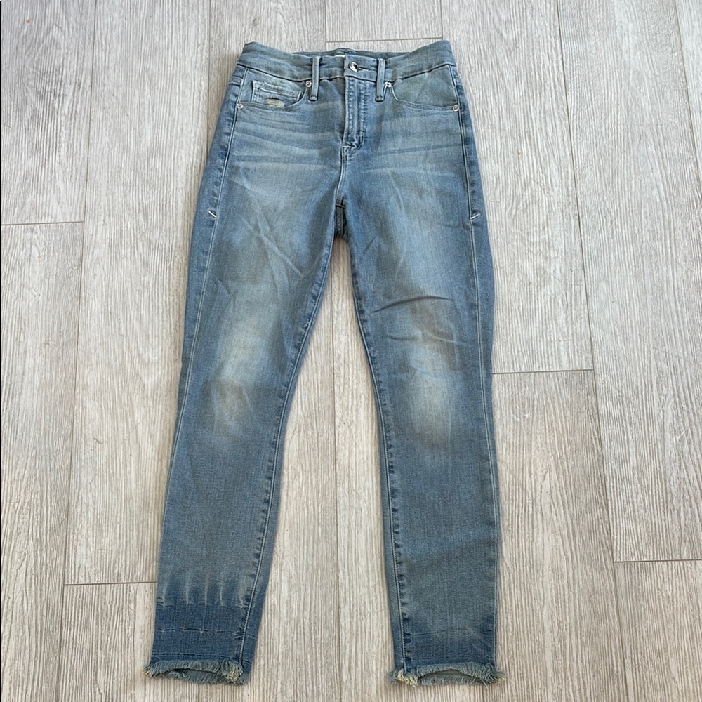 Good American Good Legs High Rise Raw Hem Light Wash Skinny Jeans - Size 4 / 27